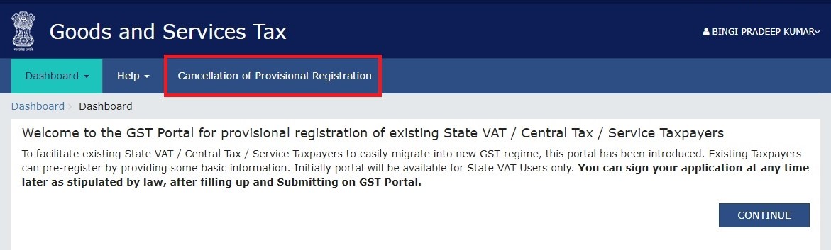 Cancellation without successful migration in GST Portal