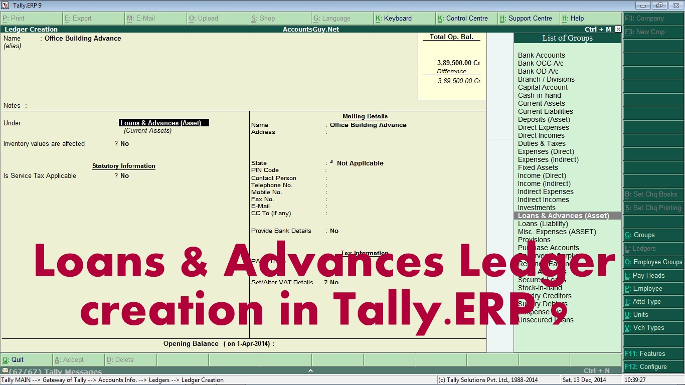 ledger in tally erp 9