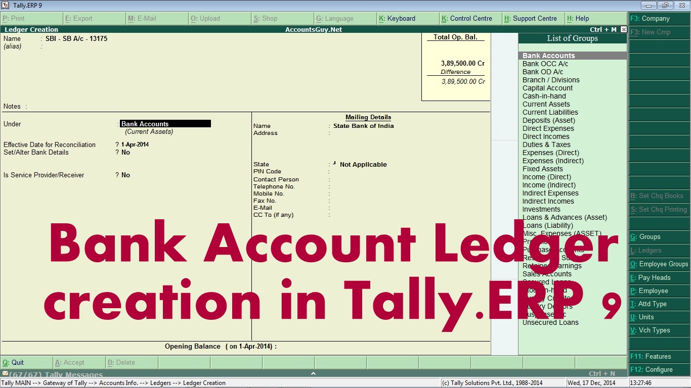 Bank Ledger Creation